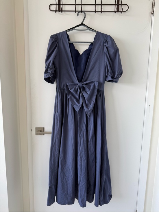 Laura Ashley Dresses & Skirts - Laura Ashley Slate Blue Midi Dress with Puff Sleeves and open back with Bow